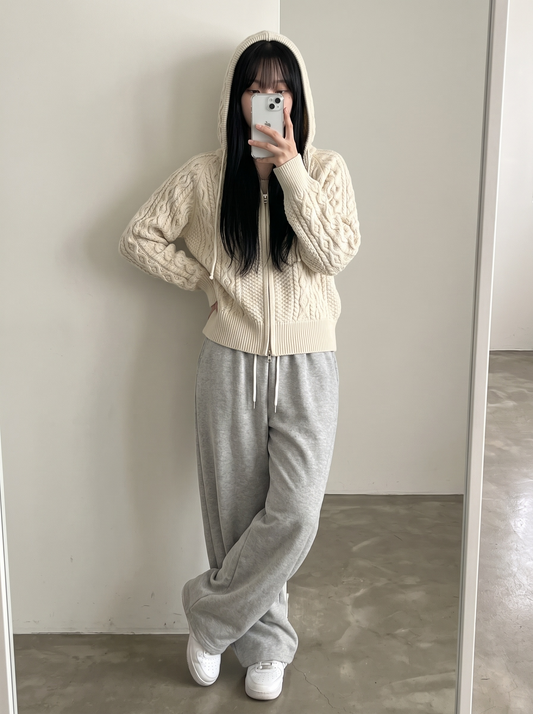 Autumn Cable Knit Hoodie Ivory