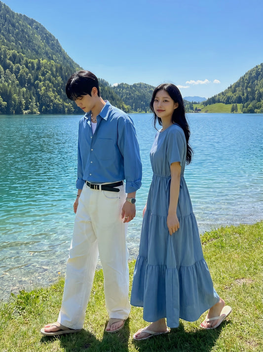 Summer Blue Box crop Shirts